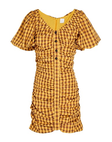 8 by YOOX Kurzes Kleid CHECK PRINTED PUFF SLEEVE MINI DRESS Ringelblume 75% Polyester, 25% Baumwolle