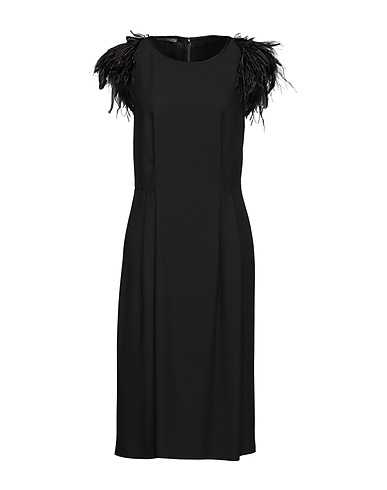 ALBERTA FERRETTI Vestito midi Nero 74% Acetato, 26% Viscosa, Piume di struzzo