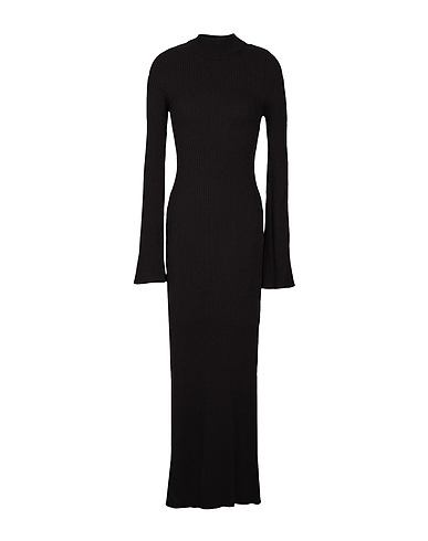 8 by YOOX Long dress L/SLEEVE MOCK-NECK KNIT MIDI DRESS
 Black 72% Viscose, 28% Recycled polyester