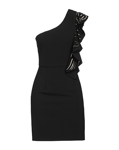 DONDUP One-shoulder dress Black 53% Polyester, 43% Virgin Wool, 4% Elastane