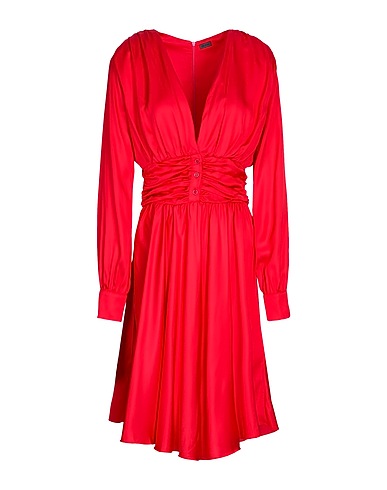 8 by YOOX Vestito corto VISCOSE RUCHED WAIST MIDI DRESS Rosso 100% Viscosa