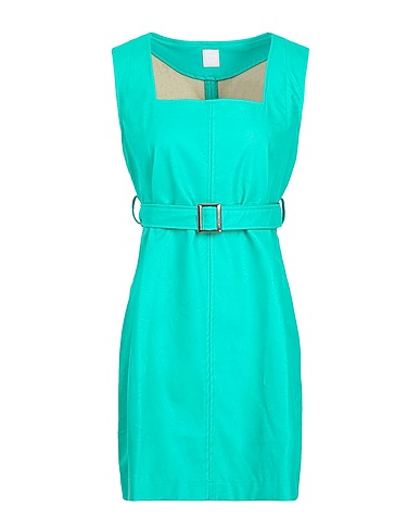 8 by YOOX Short dress BELTED SQUARE-NECK MINI DRESS
 Emerald green 50% Polyurethane, 50% Viscose