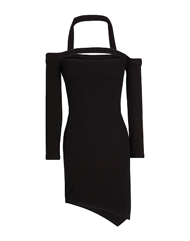 8 by YOOX Short dress JERSEY OFF-SHOULDER  ASYMMETRICAL MINI DRESS Black 97% Cotton, 3% Elastane