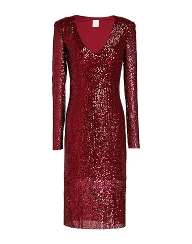8 by YOOX ひざ丈ワンピース SEQUIN SHOULDER-PAD MIDI DRESS
 ボルドー ポリエステル 92% / ポリウレタン 8%