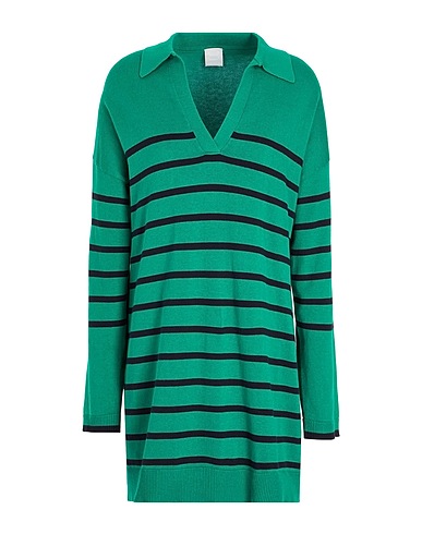 8 by YOOX Short dress KNIT POLO-NECK MINI DRESS Green 70% Organic cotton, 20% Polyamide, 10% Silk