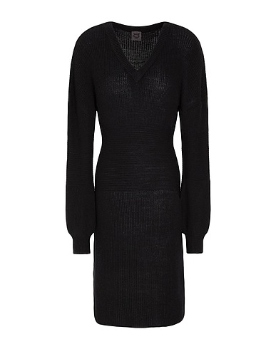 8 by YOOX Kurzes Kleid KNIT V-NECK MIDI DRESS Schwarz 60% Merinowolle, 40% Recyceltes Polyamid