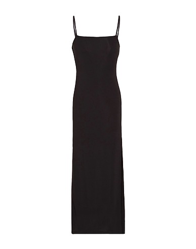 8 by YOOX Langes Kleid JERSEY MIDI BELTED DRESS W/ FRONT SPLIT Schwarz 96% Polyester, 4% Elastan