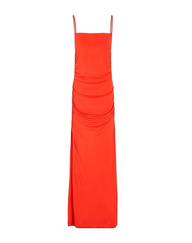 8 by YOOX Long dress MAXI SLIP DRESS WITH SIDE GATHERING Red 92% Acetate, 8% Elastane