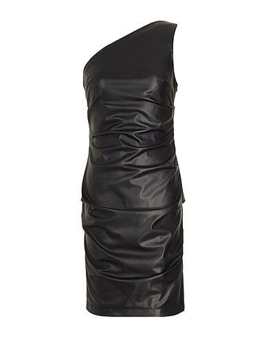 8 by YOOX Short dress ONE-SHOULDER MINI DRESS Black 50% Polyurethane, 50% Polyester
