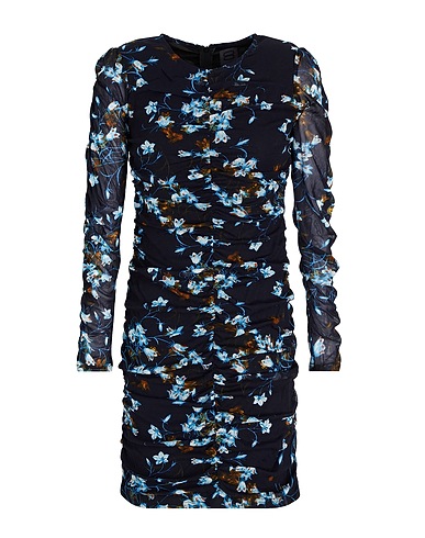 8 by YOOX Short dress PRINTED RUCHED MINI DRESS Black 100% Polyester