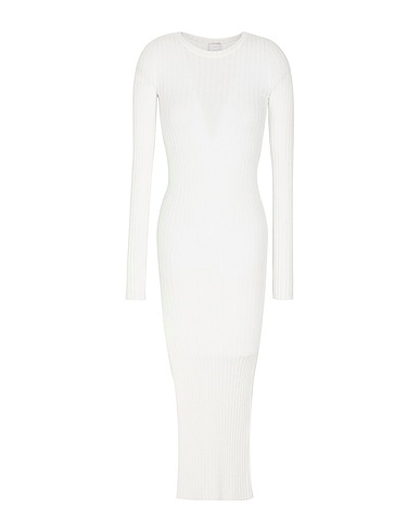 8 by YOOX Midi dress RIBBED KNIT SIDE SLIT LONG SWEATER White 82% Viscose, 16% Recycled polyamide, 2% Elastane