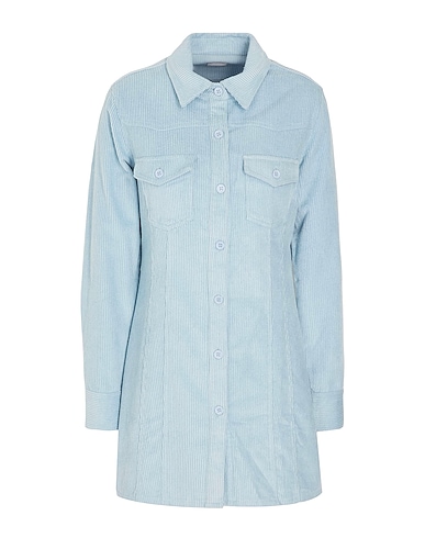 8 by YOOX Shirt dress ORGANIC COTTON CORDUROY CORSET DRESS Sky blue 97% Organic cotton, 3% Elastane