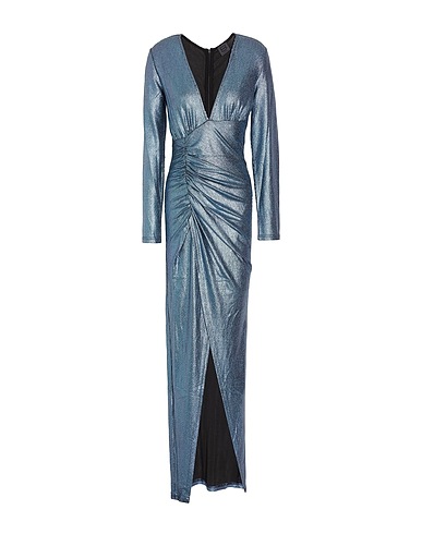 8 by YOOX Robe longue LUREX DEEP V-NECK LONG DRESS Bleu ciel 100% Polyester