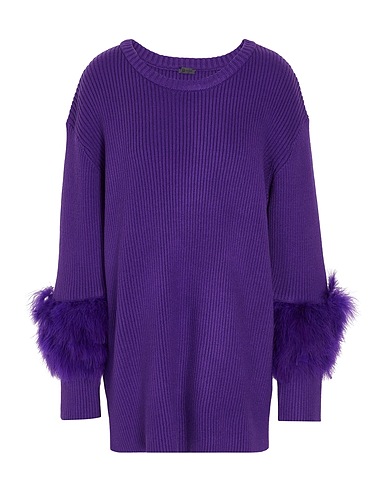 8 by YOOX Short dress EMBELLISHED KNIT MINI DRESS Dark purple 43% Viscose, 32% Polyamide, 25% Polyester
