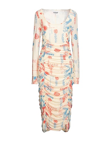 GANNI Midi dress Pastel yellow 91% Polyamide, 9% Elastane