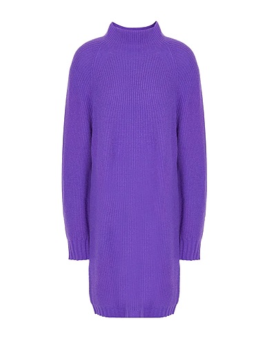 8 by YOOX Short dress KNIT RAGLAN SLEEVE MINI DRESS Purple 30% Viscose, 30% Recycled polyamide, 30% Recycled wool, 10% Recycled cashmere