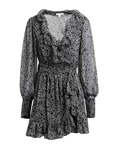 TOPSHOP Shirt dress Topshop star ruffle wrap mini tea dress in mono 
 Black 100% Polyester