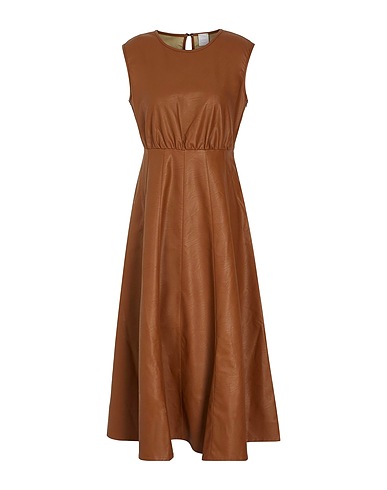 8 by YOOX Midi dress SLEEVELESS LONG DRESS Brown 66% Polyurethane, 34% Viscose