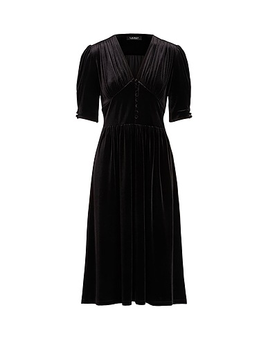 LAUREN RALPH LAUREN Vestito midi PUFF-SLEEVE VELVET DRESS
 Nero 92% Poliestere, 8% Elastan