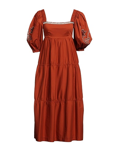SIMONA CORSELLINI Midi dress Tan 79% Cotton, 18% Polyamide, 3% Elastane