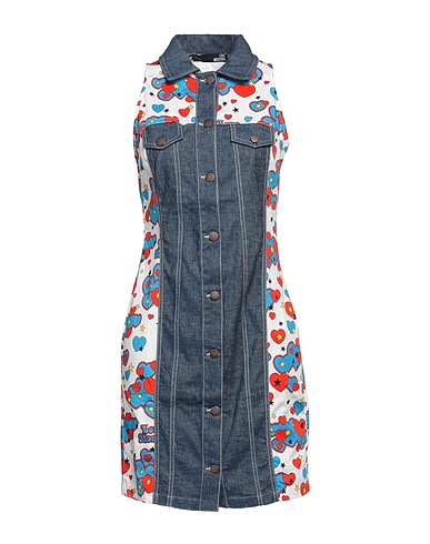 LOVE MOSCHINO Denim dress Blue 50% Cotton, 47% Linen, 3% Elastane