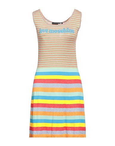 LOVE MOSCHINO Short dress Yellow 50% Cotton, 40% Viscose, 5% Polyamide, 5% Polyester