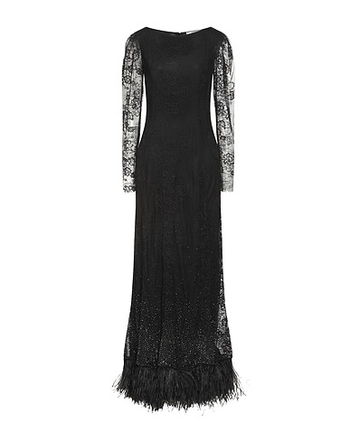 ANNA MOLINARI BLUMARINE Long dress Black 100% Polyamide, Ostrich feathers