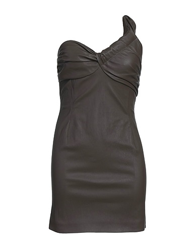 THE MANNEI Short dress Taupe Soft Leather, Cotton, Elastane, Resin