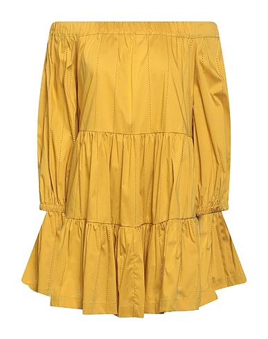 SEMICOUTURE Vestito corto Giallo ocra 79% Cotone, 18% Poliammide, 3% Elastan