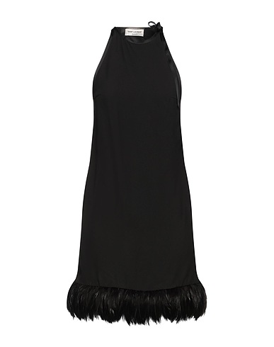 SAINT LAURENT Minivestido Negro 100% Viscosa, Plumas de gallo