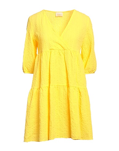 BOHELLE Short dress Yellow 98% Cotton, 2% Elastane