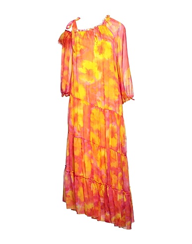 BEATRICE .B Midi dress Orange 100% Silk, Ostrich feathers, Polyamide