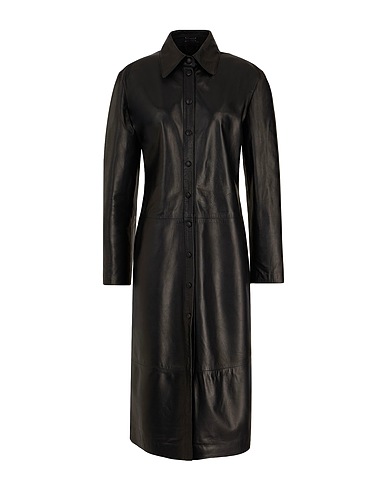 8 by YOOX Midi dress LEATHER MIDI CHEMISIER DRESS
 Black 100% Lambskin