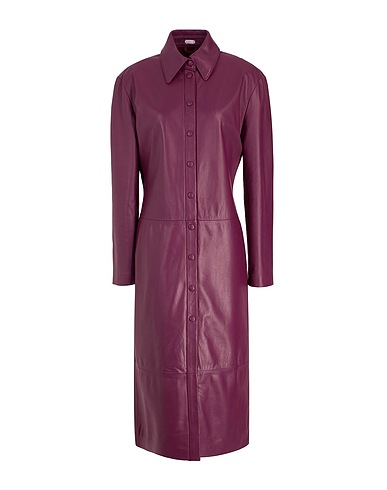 8 by YOOX Hemdkleid LEATHER MIDI CHEMISIER DRESS
 Pflaume 100% Lammleder