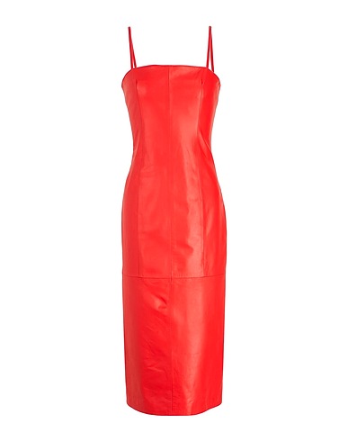 8 by YOOX Midi dress LEATHER PENCIL MID-LONG DRESS
 Red 100% Lambskin