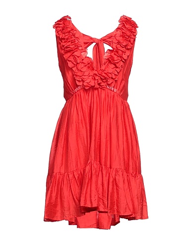 NO SECRETS Midi dress Red 55% Viscose, 35% Cotton, 10% Linen