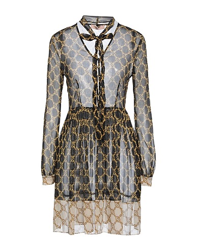 TWINSET Short dress Black 100% Polyester, Mother-of-pearl