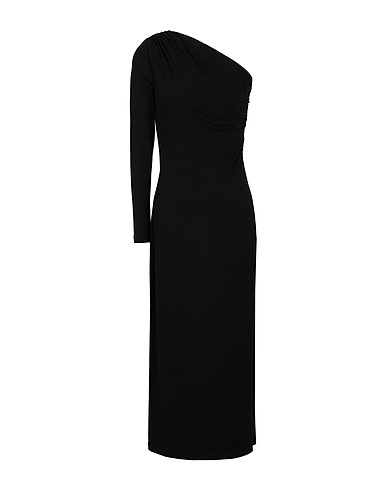 8 by YOOX Midi dress VISCOSE ONE-SHOULDER L/SLEEVE MIDI DRESS
 Black 95% Viscose, 5% Elastane
