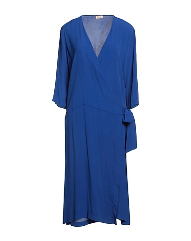 HER SHIRT HER DRESS Midi dress Blue 60% Viscose, 40% Silk