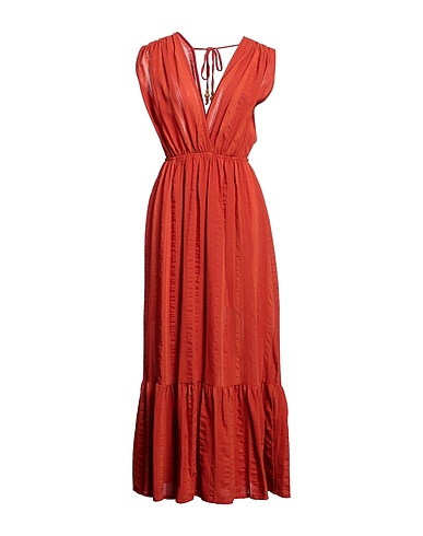 MÊME ROAD Langes Kleid Rostrot 55% Baumwolle, 24% Polyester, 14% Viskose, 7% Leinen