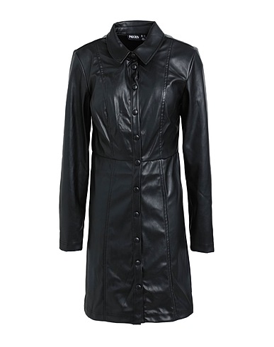 PIECES Hemdkleid Schwarz 100% Polyester, Polyurethan Beschichtet