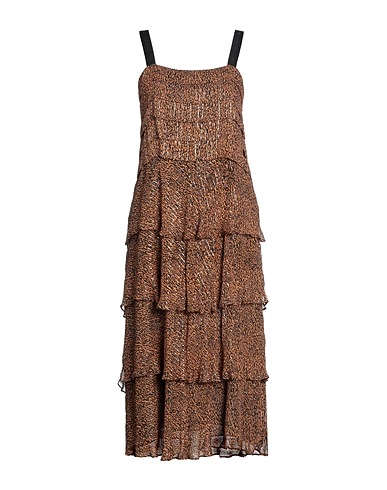 PINKO UNIQUENESS Midi dress Brown 99% Viscose, 1% Metallic fiber