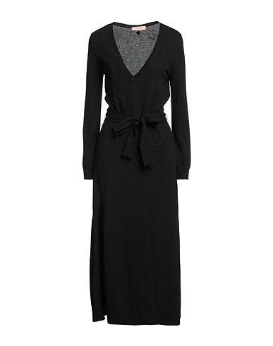 TWINSET Midi dress Black 33% Viscose, 23% Polyamide, 20% Cotton, 20% Wool, 4% Cashmere