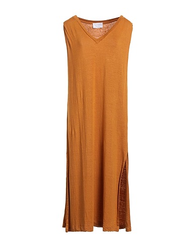 DANIELE FIESOLI Long dress Camel 96% Linen, 4% Elastane