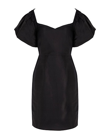 8 by YOOX Short dress SILK-SHANTUNG OFF-SHOULDER PUFF SLEEVE MINI DRESS
 Black 100% Silk