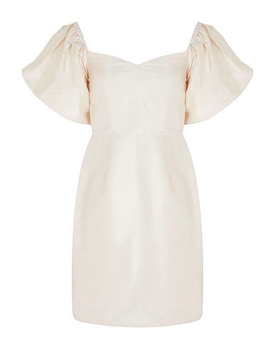 8 by YOOX Kurzes Kleid SILK-SHANTUNG OFF-SHOULDER PUFF SLEEVE MINI DRESS
 Elfenbein 100% Seide