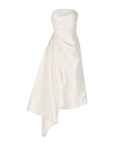 8 by YOOX Vestito in Seta SILK-SHANTUNG BANDEAU MIDI DRESS W/ SIDE DRAPE
 Avorio 100% Seta