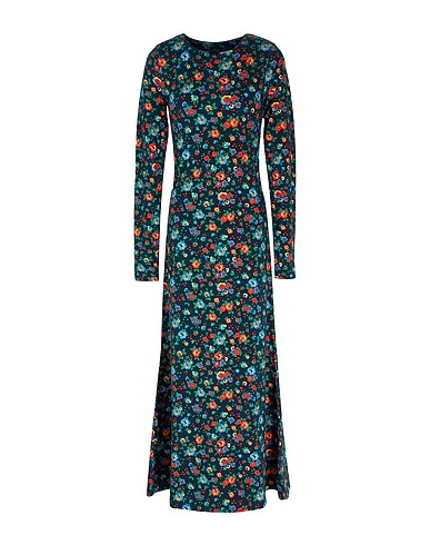 8 by YOOX Long dress PRINTED JERSEY LONG DRESS Black 95% Organic cotton, 5% Elastane