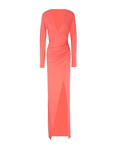8 by YOOX Long dress JERSEY DEEP V-NECK FRONT SLIT MAXI DRESS
 Salmon pink 100% Organic cotton