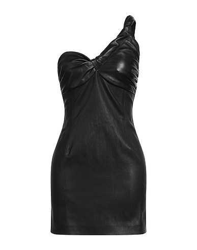 THE MANNEI One-shoulder dress Black 100% Leather, Cotton, Elastane, Resin